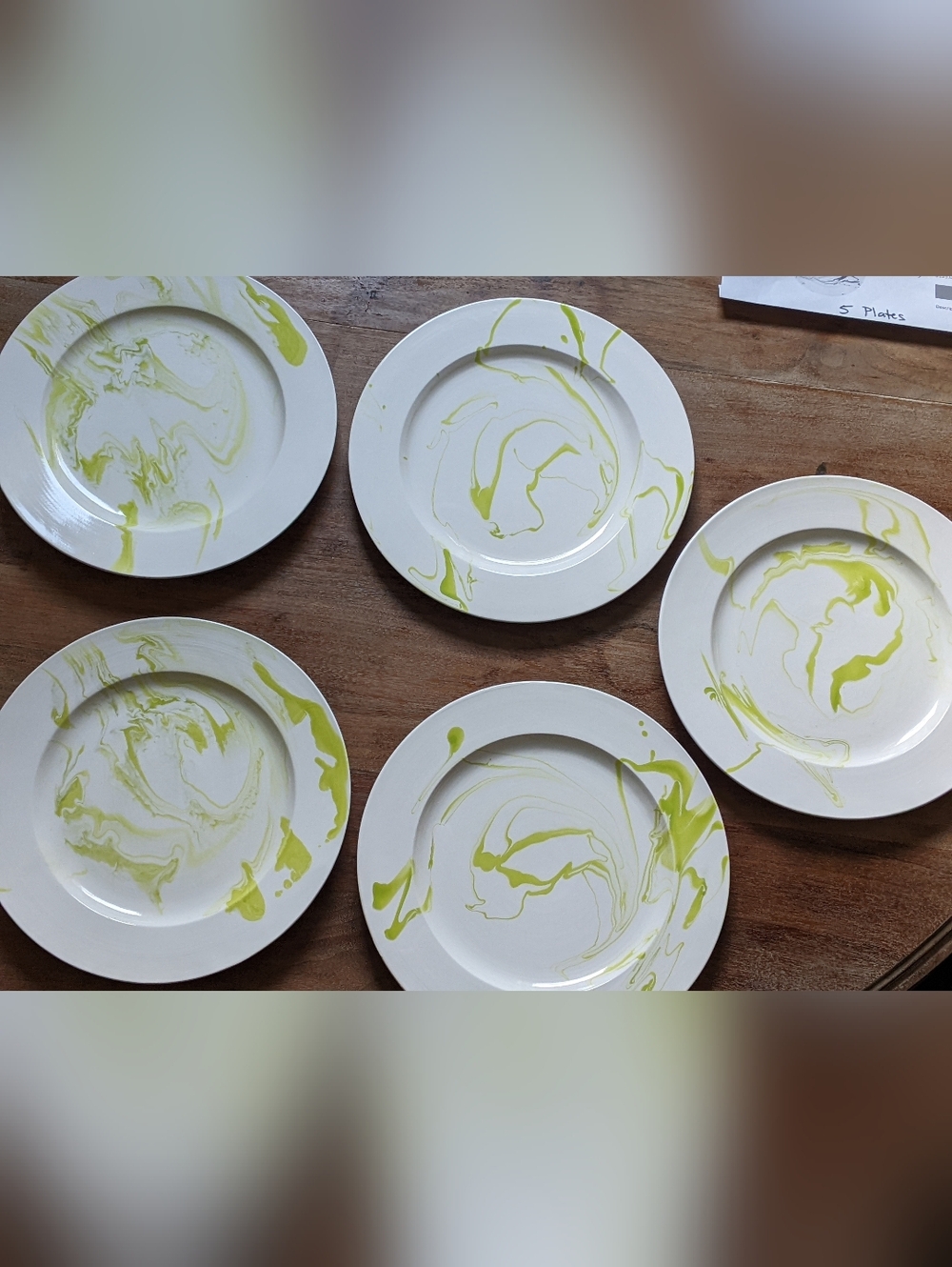 Christopher Spitzmiller Marble Dinner Plates w/Lime Green - Set of 5